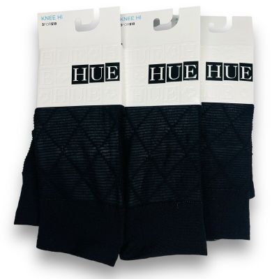 HUE Striped Diamond Knee Highs Black Womens One Size Fashion Knee Highs 3 Pair